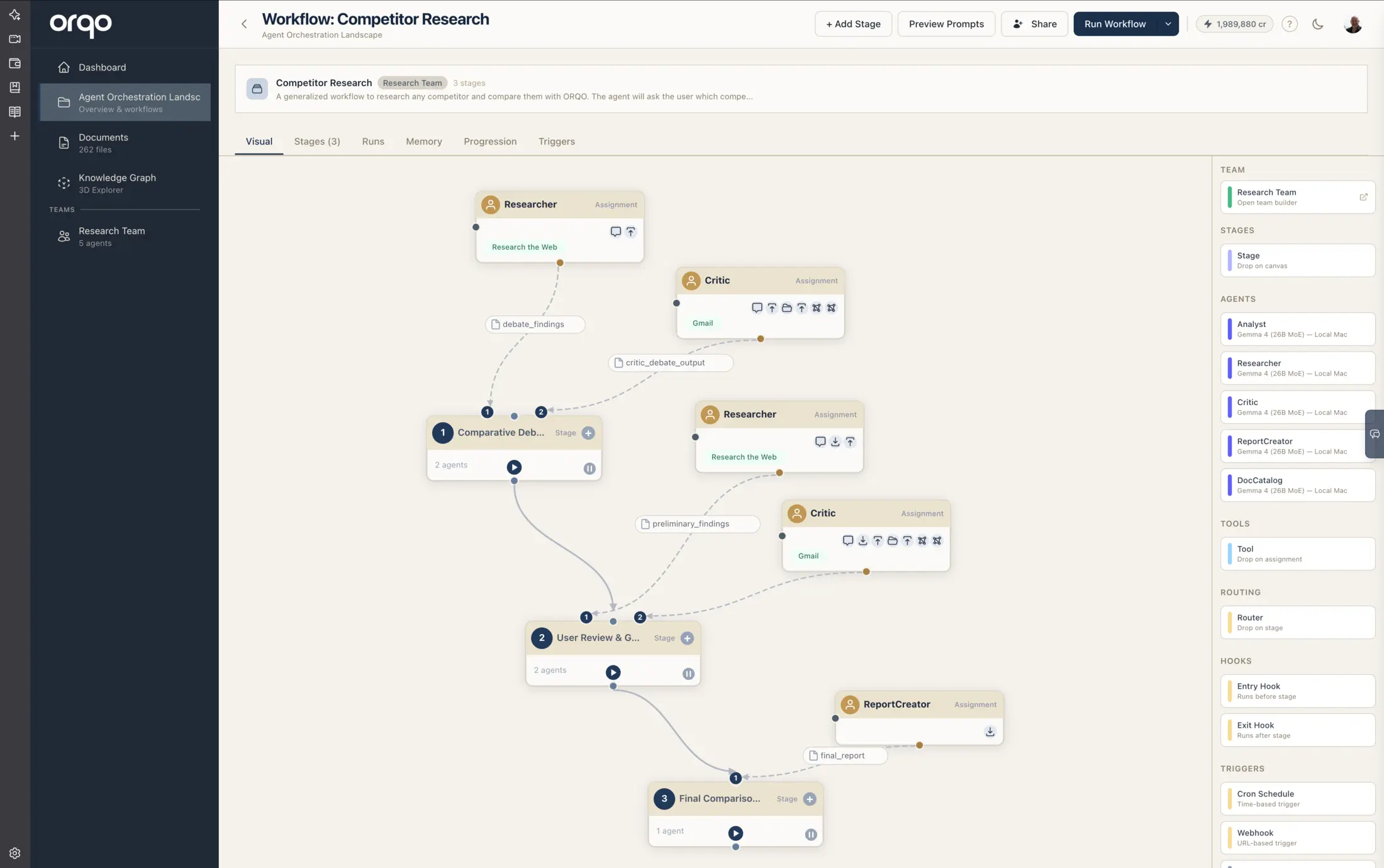 Stage nodes in the Workflow Builder — each stage labeled by name, with its agent assignments above